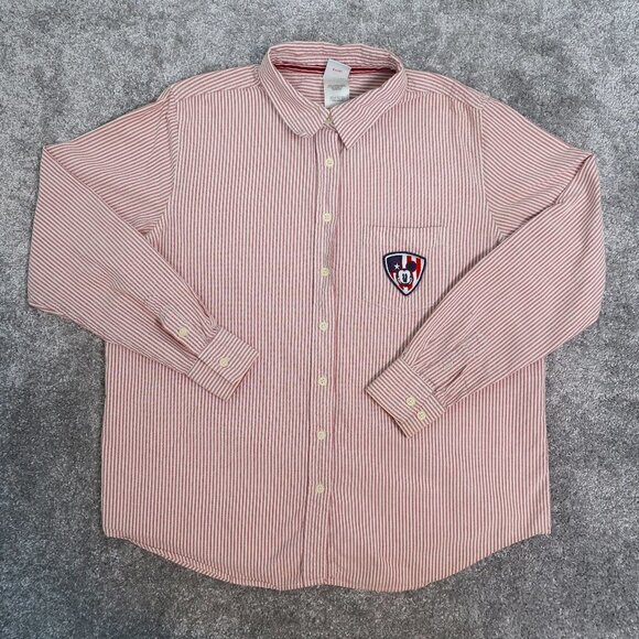Mickey‎ Mouse Red and white Striped button up shirt Women - Picture 1 of 9